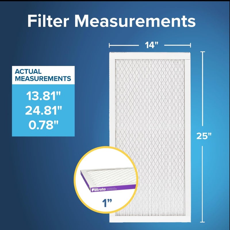 Filtrete 14x25x1 AC Furnace Air Filter, MERV 12, MPR 1500, CERTIFIED asthma & allergy friendly, 3 Month Pleated 1-Inch Electrostatic Air Cleaning Filter, 6-Pack (Actual Size 13.81x24.81x0.78 in) - Image 2